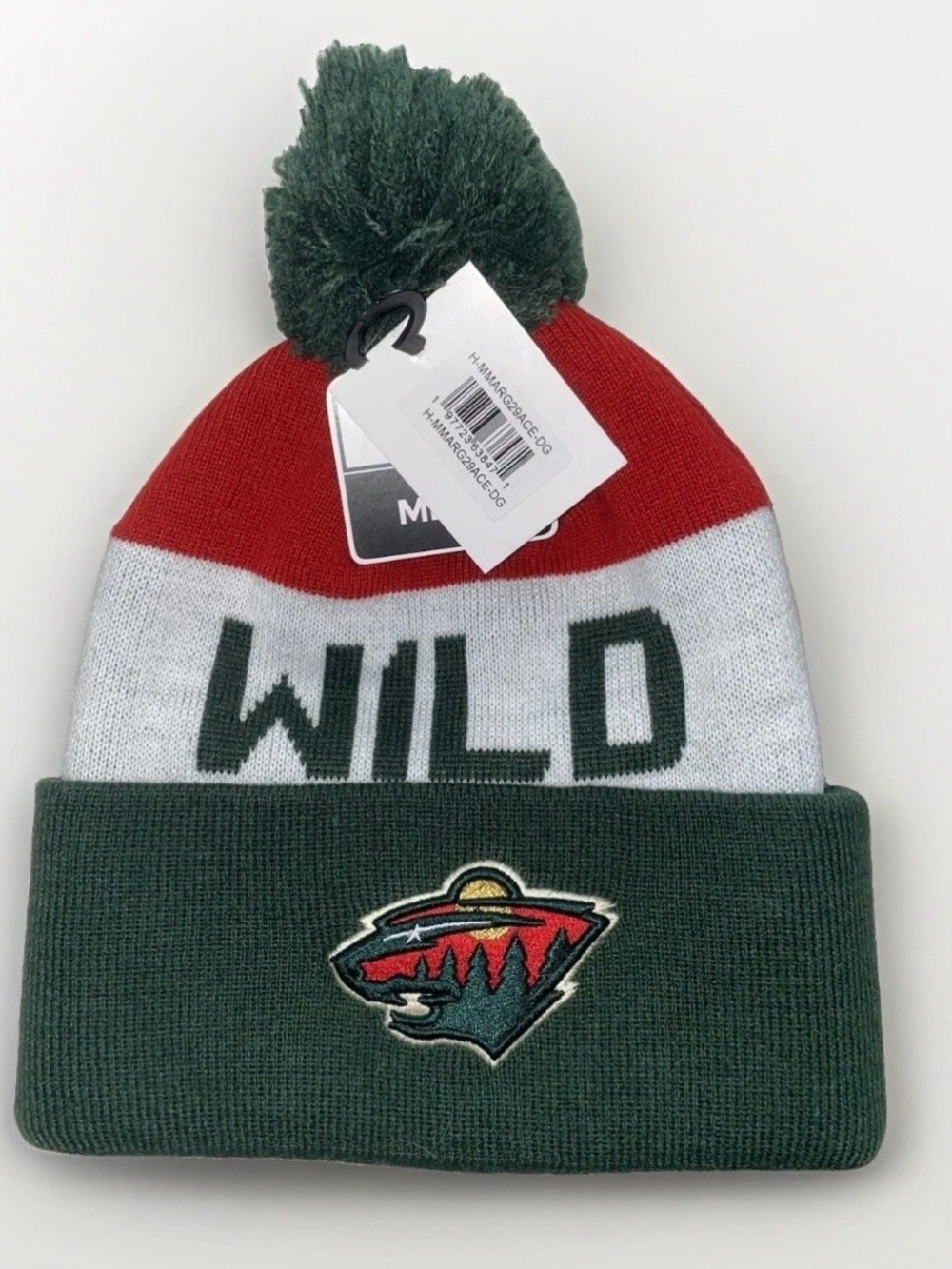 Fan Favorite Minnesota Wild NHL Pom Cuffed Knit Beanie Hat Red Green White NWT